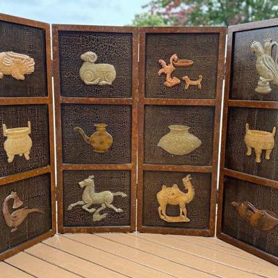 Asian Theme Wall Art * 4 Attached Panels * Each Panel 14x36x1 Inches
