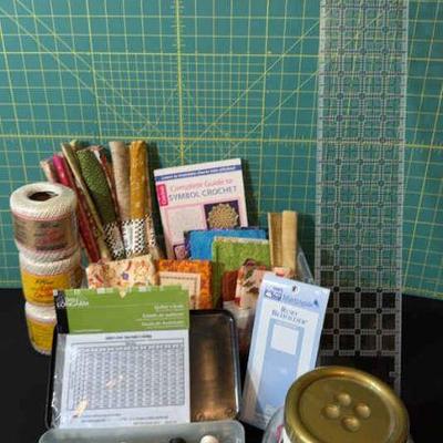 Olfa Rotary Mat 36x24 * Omni Edge 36x4 * Knit-Cro-Sheen Metallic Thread * Decorative Buttons
