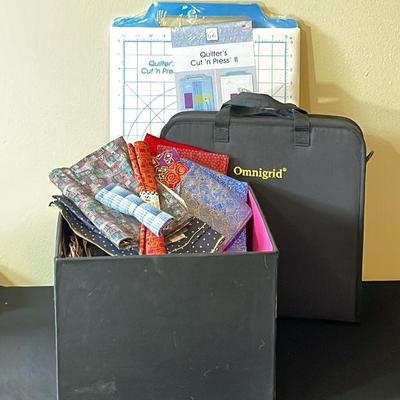 Bin of Fat Quarters Fabrics * Remnants * Omnigrid Storage Case * Quilters Cut n Press II

