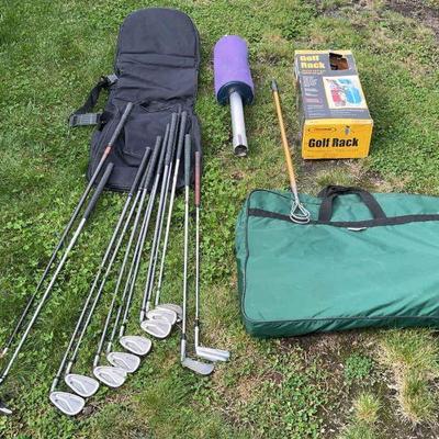 New Golf Rack * Travel Bag * 2 Ball Retrievers * Used Set of Clubs * Left Handed 5 Iron
