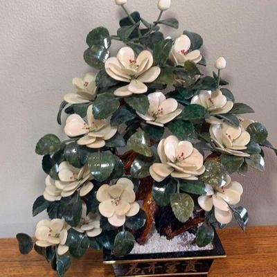 MCM Jadeite or Agate? & White Quartz Asian Bonsai Floral Tree Of Life
