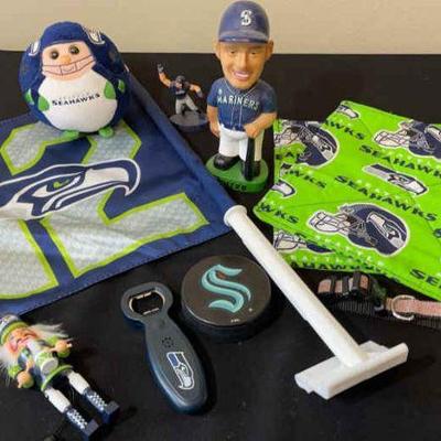 Seahawks * Ichiro Mariners Bobble Head * #12 Dog Collar * Kraken Puck
