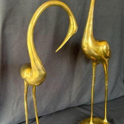 Two Decorative Brass Cranes * 26 & 21 Inches Tall
