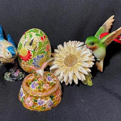 Metal Enamel Crystal Trinket Box Decor * Hummingbird Ornament * Egg
