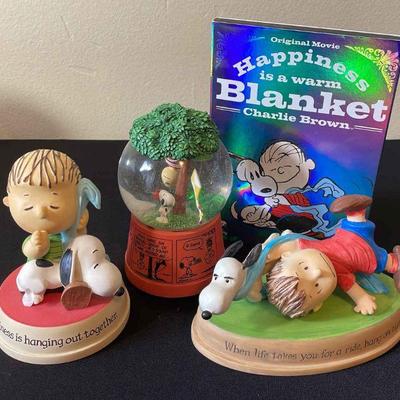 Hallmark Peanuts Figurines * Peanut Strip Musical Waterglobe * Happiness is a Warm Blanket DVD
