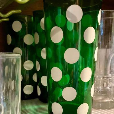 Emerald Green Vintage white dots