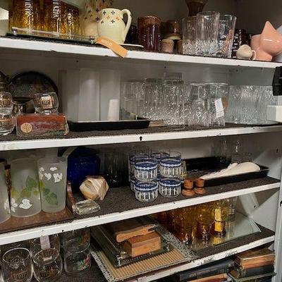 vintage home decor, vintage barware, glassware, pottery, old books
