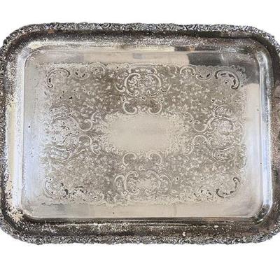 MONUMENTAL ORNATE SILVER PLATE BUTLERS TRAY