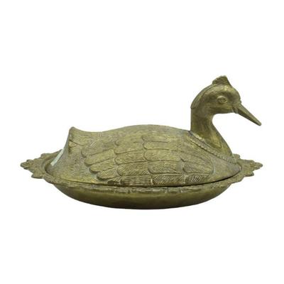 MID CENTURY BRASS DUCK LIDDED DISH