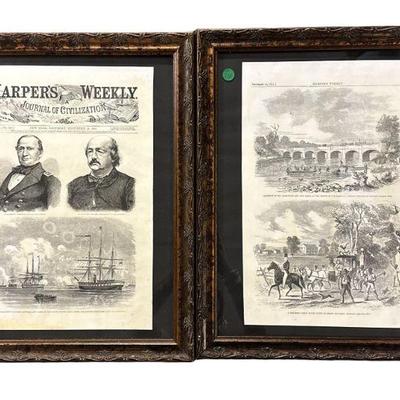 PAIR FRAMED HARPER'S WEEKLY JOURNAL OF CIVILIZATION, SEPTEMBER 1861