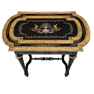 FRENCH NAPOLEON III MARQUETRY INLAID SALON TABLE