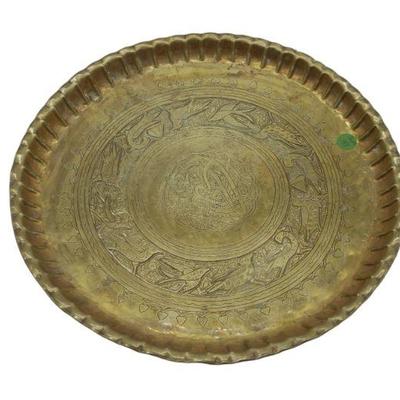 BRASS ISLAMIC HAND HAMMERED TRAY WITH BIRDS