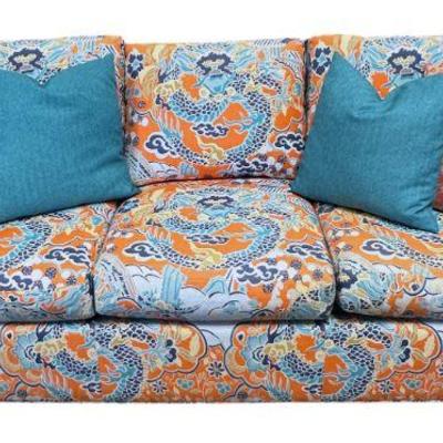 WESLEY HALL SOFA CORAL & TURQUOISE IMPERIAL DRAGON