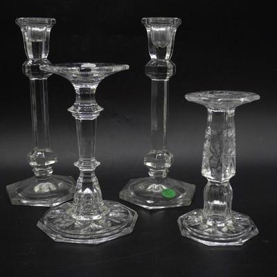 4 CRYSTAL CANDLE HOLDERS & CANDLESTICKS