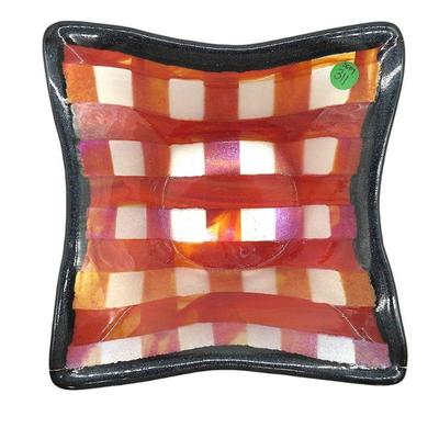 BEAUTIFUL RED GINGHAM ART GLASS BOWL