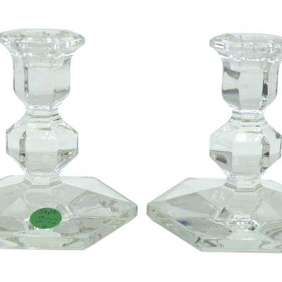 PAIR VINTAGE VAL ST LAMBERT CRYSTAL CANDLESTICKS