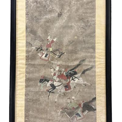 ANTIQUE JAPANESE WATERCOLOR GOUACHE SCROLL