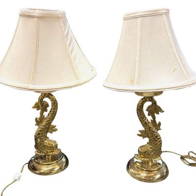 PAIR MCM BRASS DOLPHIN LAMPS