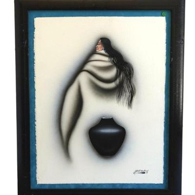ROBERT REDBIRD MIXED MEDIA SIGNED & FRAMED