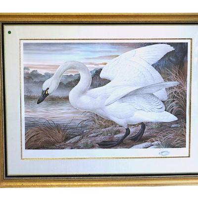 LARGE BASIL EDE LTD ED TUNDRA SWAN LITHOGRAPH