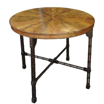 ANTIQUE ENGLISH BOOKMATCHED MAHOGANY TABLE-