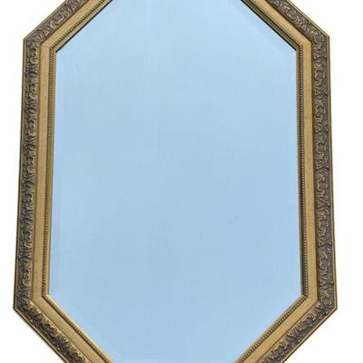 MCM ORNATE GOLD OCTAGONAL BEVELED WALL MIRROR