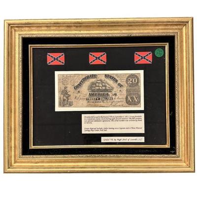 CONFEDERATE 100 DOLLAR NOTE 1862 FRAMED