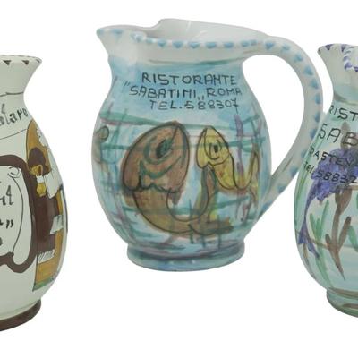 VINTAGE ITALIAN POTTERY PITCHERS - 3 PIECES