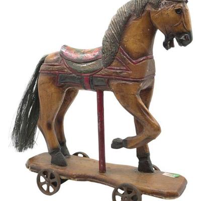 VINTAGE HAND CARVED WOOD HAND PAINTED TOY HORSE