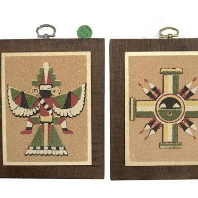 PAIR NATIVE SAND ART PIECES