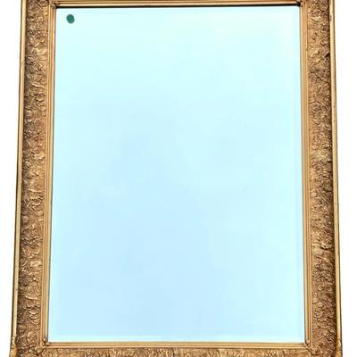 ORNATE GILT WOOD MIRROR BEVELED GLASS