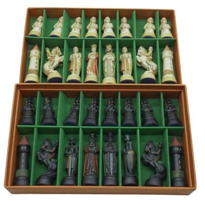 VINTAGE ANRI ITALY CARVED CHESS SET CHARLEMAGNE