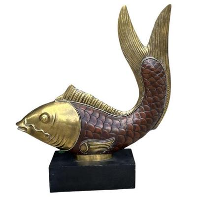 LARGE CHAPMAN BRASS KOI FISH ON STAND