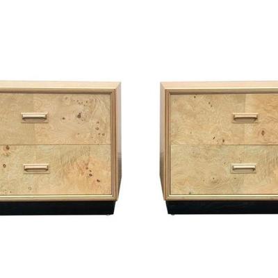 PAIR HENREDON SCENE TWO NIGHTSTANDS BURL OLIVE WOOD