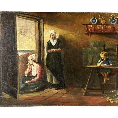 AWAITING THE FISHERMANS RETURN OIL ON CANVAS