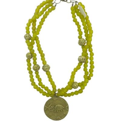 OLIVE AFRICAN GHANAIAN GLASS BEAD AND BRONZE NECKLACE