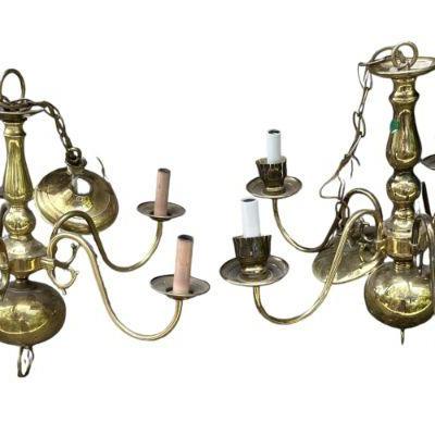 2 VINTAGE 5 ARM BRASS CHANDELIERS