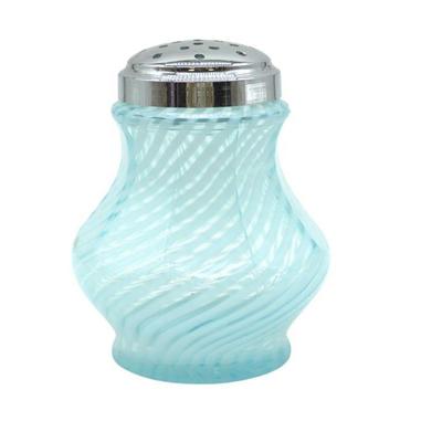 FENTON / WRIGHT SPIRAL OPTIC BLUE OPALESCENT SUGAR SHAKER