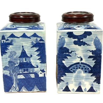 PAIR c. 1790 LARGE CANTON TEA CADDIES - JAMES GALLEY