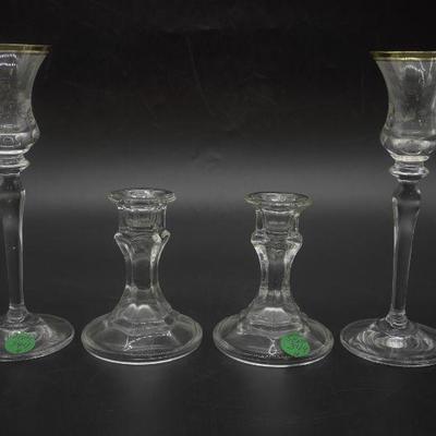 4 VINTAGE GLASS CANDLESTICKS