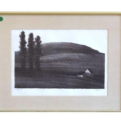 RARE SIGNED "UNTITLED (ROLLING FARMLANDS)" BY ROBERT KIPNISS LITHOGRAPH