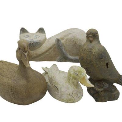 4 HAND CARVED DUCKS - CAT - BIRD