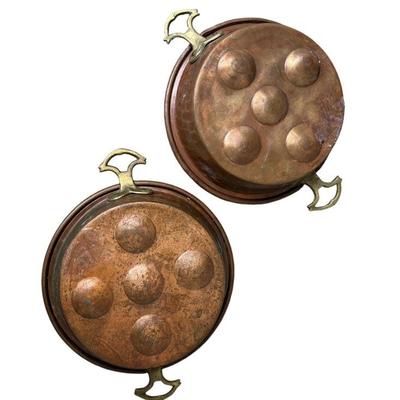 ANTIQUE COPPER ESCARGOT/ EGG POACHING PAN- A PAIR