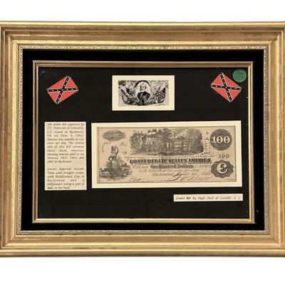 CONFEDERATE 100 DOLLAR NOTE 1862 FRAMED