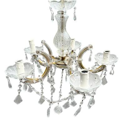VINTAGE CRYSTAL & BRASS 5 ARM CHANDELIER