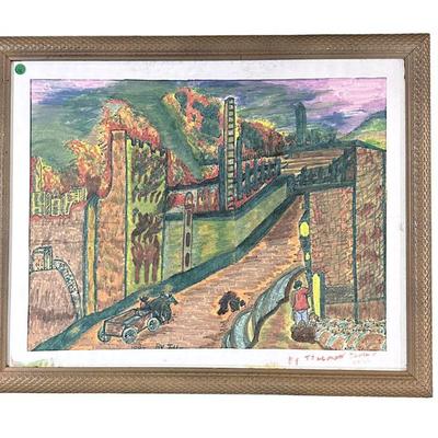 VINTAGE AMERICAN FOLK ART TILLMAN JORDAN WATERCOLOR
