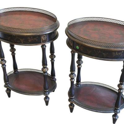 MATCHED PAIR OF OVAL TWO TIER TABLES