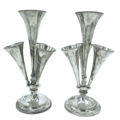 PAIR FOUR FLUTE EPERGNE SILVER PLATE