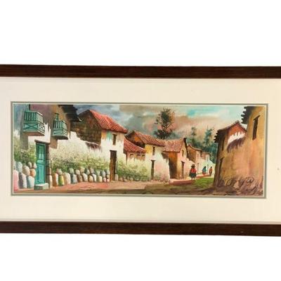 FRAMED VINTAGE WATERCOLOR CUZCO PERU