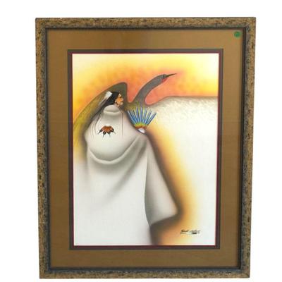 ROBERT REDBIRD MIXED MEDIA SIGNED & FRAMED